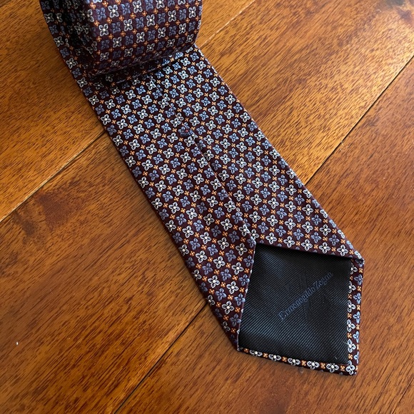Ermenegildo Zegna Floral Burgundy/Blue Tie - Picture 2 of 5